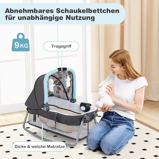 Costway Playpen with Changing Table & Mattress Blue 74x106cm