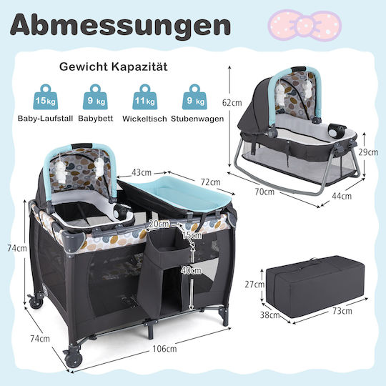 Costway Playpen with Changing Table & Mattress Blue 74x106cm