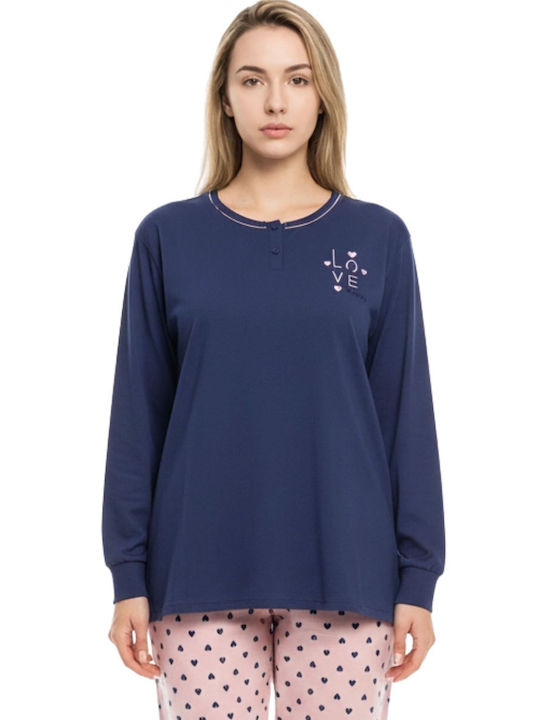 Lovelx Homewear Χειμερινό Γυναικείο Σετ Πιτζάμας Βαμβακερό Μπλε Lovelx Homewear Χειμερινό Γυναικείο Σετ Πιτζάμας Βαμβακερό Μπλε