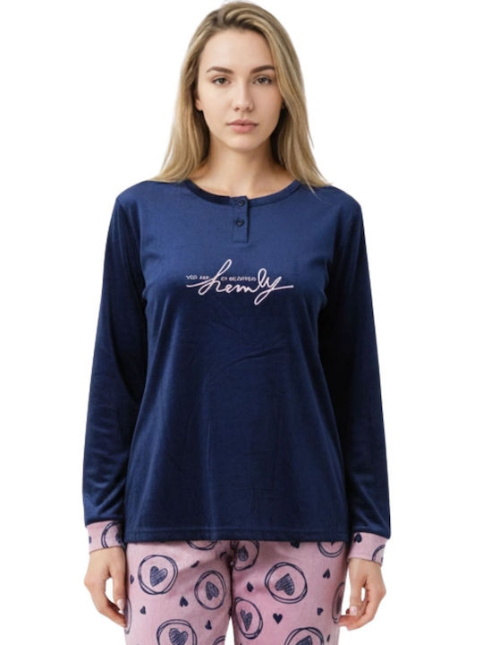 Lovelx Homewear Χειμερινό Γυναικείο Σετ Πιτζάμας Μπλε Lovelx Homewear Χειμερινό Γυναικείο Σετ Πιτζάμας Μπλε