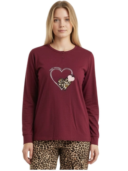 Lovelx Homewear Χειμερινό Γυναικείο Σετ Πιτζάμας Βαμβακερό Μπορντό Lovelx Homewear Χειμερινό Γυναικείο Σετ Πιτζάμας Βαμβακερό Μπορντό