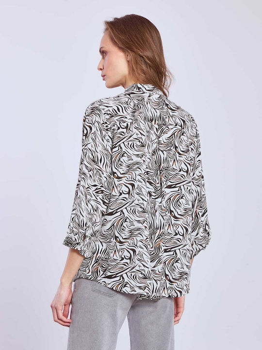 Celestino Women's Printed Viscose Loose Fit Shirt White