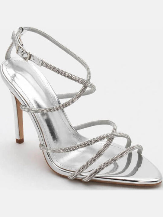 Sandalen mit Strass Silber