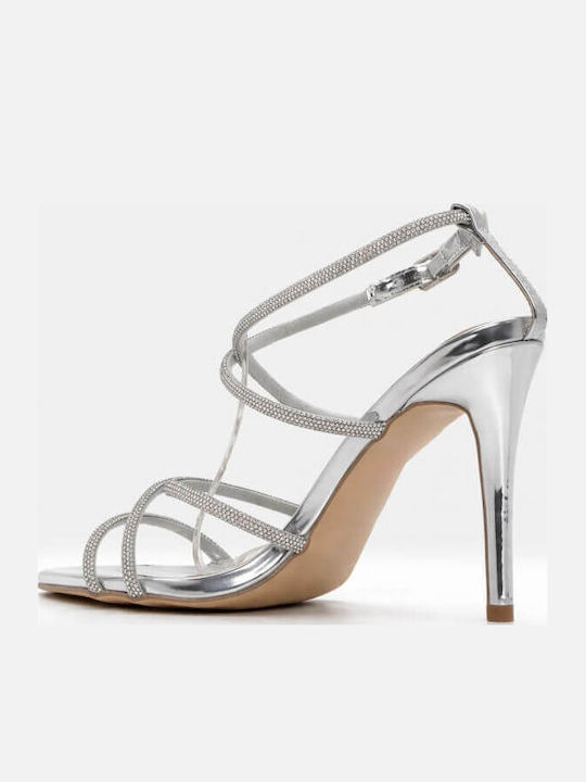 Sandalen mit Strass Silber