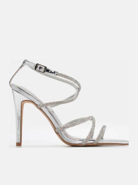 Sandalen mit Strass Silber
