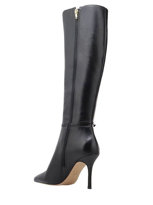 Leather High Heel Women's Boots Black