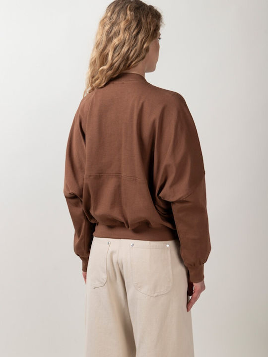 Women's Cardigan with Zipper Brown