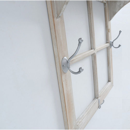 MSA Set Wooden Wall Hangers Window Shelf 12 Hooks Castle 50x20x55cm Beige White