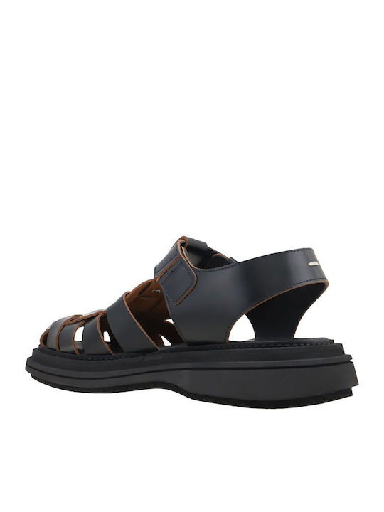 Leather Women's Flat Sandals in Black Color