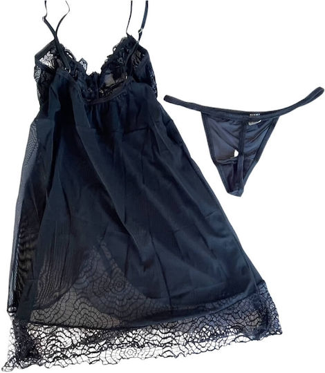 Freemove Sexy Schwarzes Negligé Tanga String mit Spitze Spinne 18606