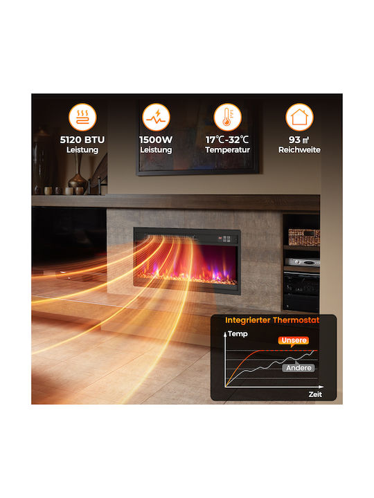 Costway Επιτοίχιο Ηλεκτρικό Τζάκι 1500W 49.1x12.3cm Μαύρο