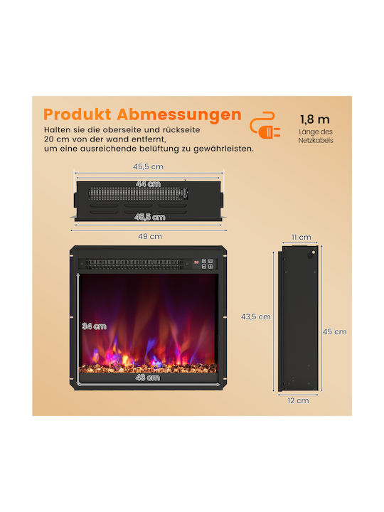Costway Επιτοίχιο Ηλεκτρικό Τζάκι 1500W 49.1x12.3cm Μαύρο