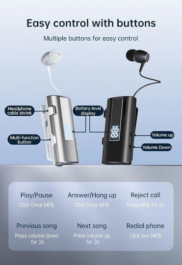 K92 In-ear Bluetooth Handsfree Ακουστικό Πέτου Μαύρο