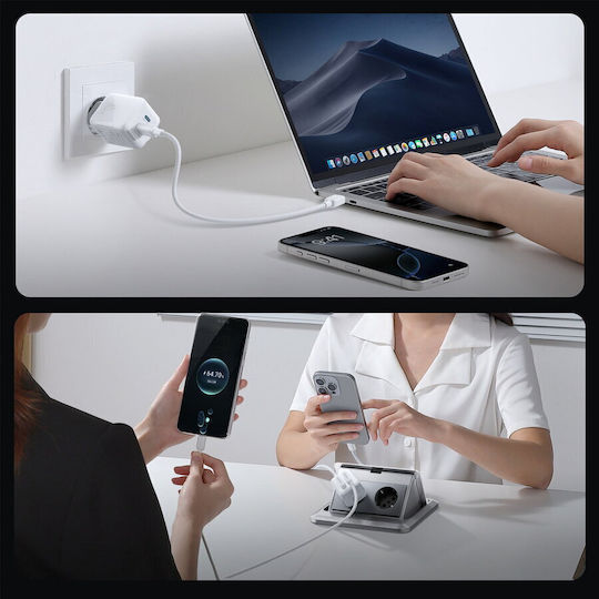 Joyroom GaN Charger with 2 USB-C Output Ports and USB-C Cable USB-C 45W Power Delivery White
