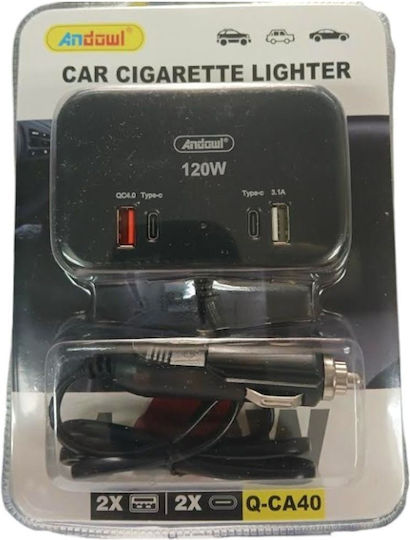 Andowl Qca40 Car Charger 120W with Ports: 2xUSB 2xType-C