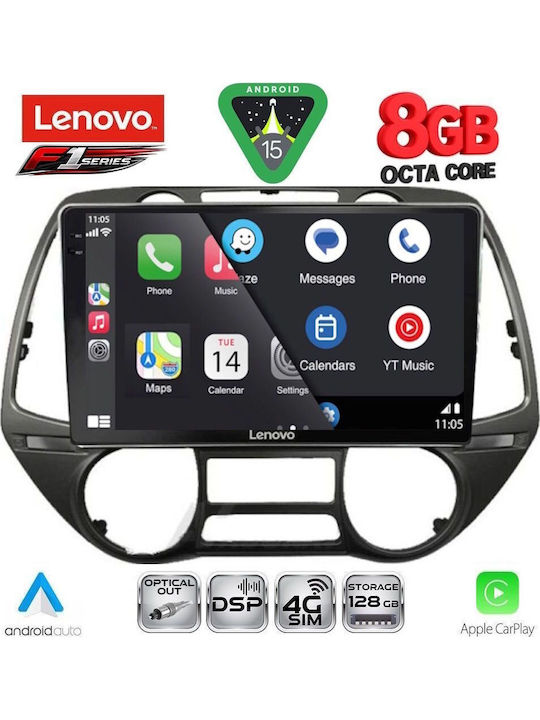 Lenovo Car Audio System for Hyundai i20 2008-2013 (Bluetooth/USB/WiFi/GPS/Apple-Carplay/Android-Auto) with Touch Screen 9"