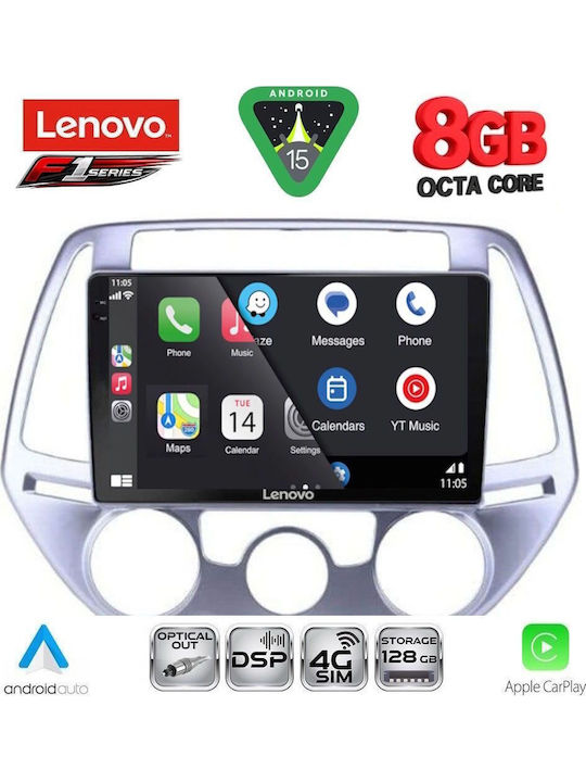 Lenovo Car Audio System for Hyundai i20 2008-2012 with A/C (Bluetooth/USB/WiFi/GPS/Apple-Carplay/Android-Auto) with Touch Screen 9"