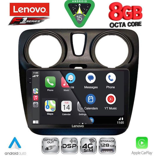 Lenovo Ηχοσύστημα Αυτοκινήτου για Dacia Dokker 2012-2022 (Bluetooth/USB/WiFi/GPS/Apple-Carplay/Android-Auto) με Οθόνη Αφής 9"