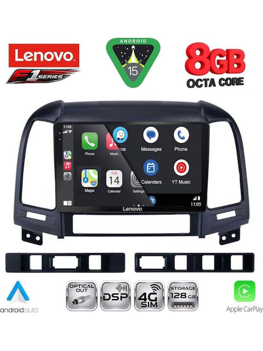 Lenovo Car Audio System for Hyundai Santa Fe 2005-2013 (Bluetooth/USB/WiFi/GPS/Apple-Carplay/Android-Auto) with Touch Screen 9"