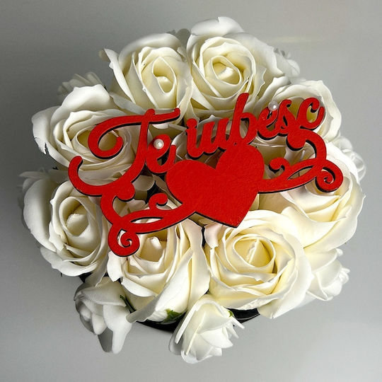 Special Valentine Package 25 Cm Teddy Bear Arrangement 9 Soap Roses Brooch Cosmetics Set In A Gift Box