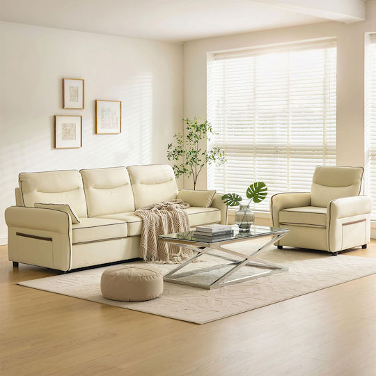 Dreisitzer Sofa Künstliches Leder Beige 190x83x90cm