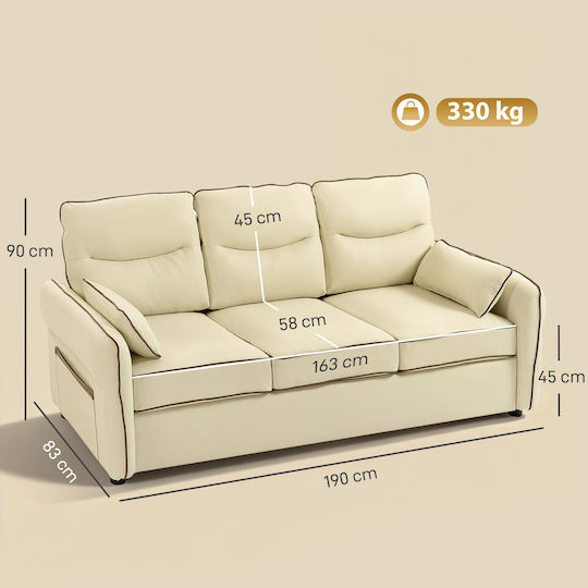 Dreisitzer Sofa Künstliches Leder Beige 190x83x90cm