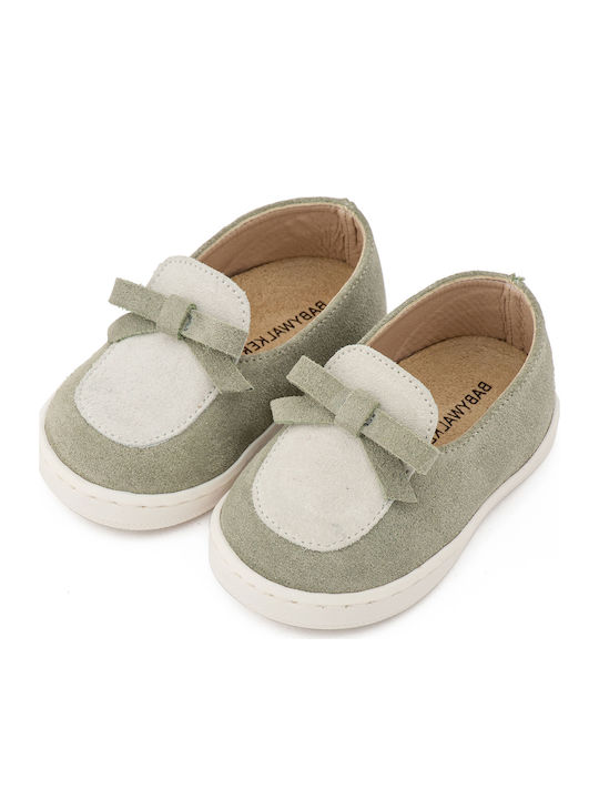 Babywalker Green Baptism Leather Moccasins