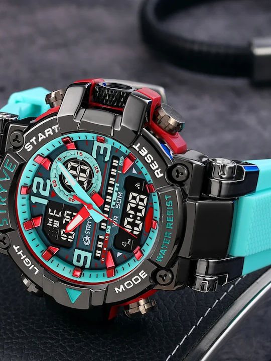 Stryve Ceas Digital Bărbătesc 55mm cu Baterie cu Curea din Cauciuc Turcoaz