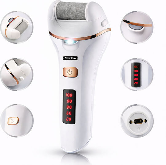 Set Pilă Electrică Pentru Călcâie Newevo Afișaj Digital Led Baterie 1200 Mah Încărcare Usb Rezistentă La Apă 2 Viteze 2400 Rpm 3 Capete Incluse Lanternă Led Îndepărtare Piele Moartă