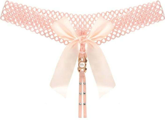 Women Sexy Open Bow Thong Pink