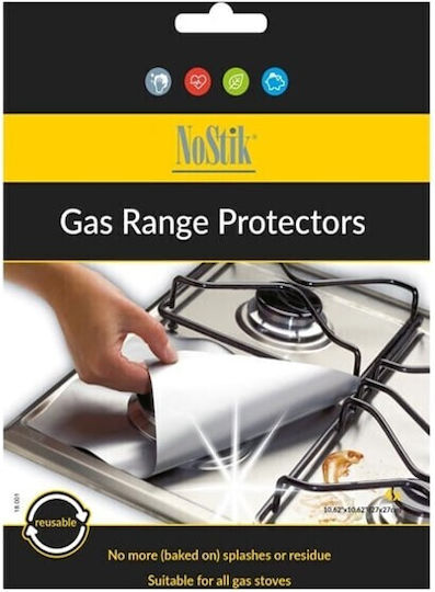 NoStik Heat Resistant Protective Gas Stove Cover Multi-Use 27x27cm Set of 4 Silver
