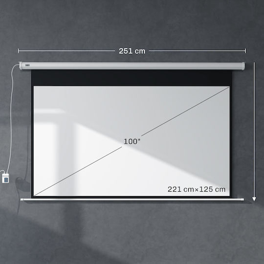 HomCom Elektrisch Decken-Bildschirmprojektor mit Bildlogo 16:9 251x168cm / 100"