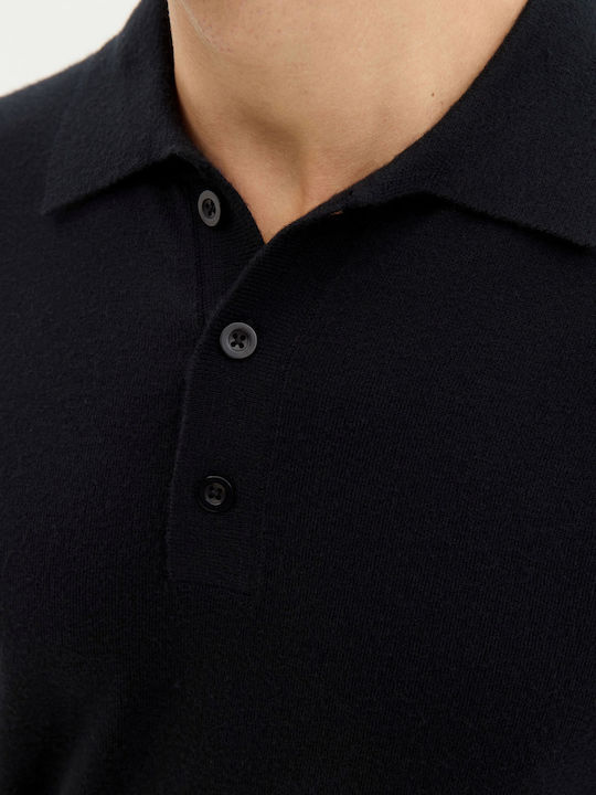 Long Sleeve Black Polo Sweater