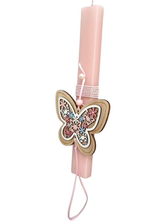Lumânare De Paște Cu Formă Plată Roz 30cm Din Lemn Fluture L26-2000