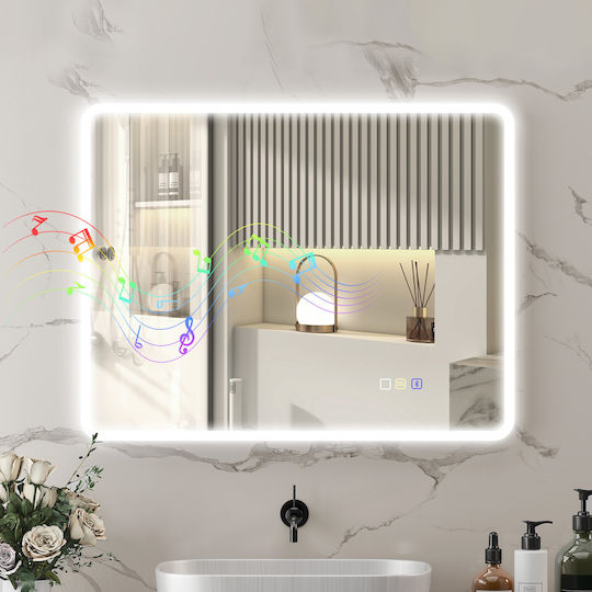 Bluetooth Ορθογώνιος Καθρέπτης Μπάνιου Led Αφής με Bluetooth 70x90cm Ασημί