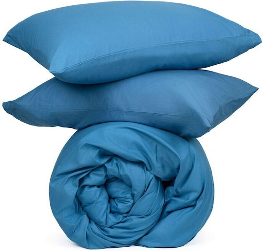 Sunshine Cotton Feelings 151 Σετ Σεντόνια Διπλά με Λάστιχο 150x205+30εκ. 104 Blue (4τμχ)