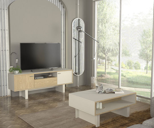 Rectangular Central Coffee Table Selinos Wooden Sandstone M90xW60xH39.6cm