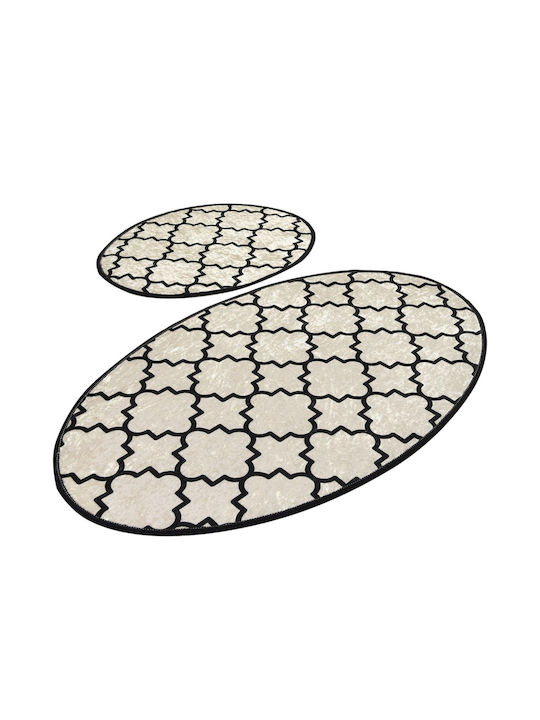L'Εssentiel Maison Set Covorașe de Baie Oval White-black 2buc