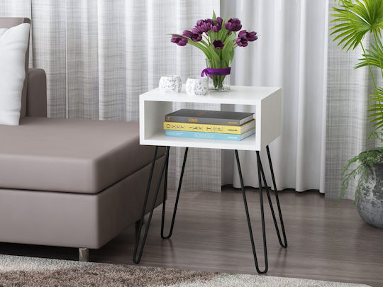 Wooden Bedside Table with Metal Legs White 35x63x45cm Wooden Bedside Table with Metal Legs White 35x63x45cm