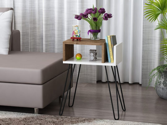 Wooden Bedside Table with Metal Legs White 63x45x25cm Wooden Bedside Table with Metal Legs White 63x45x25cm