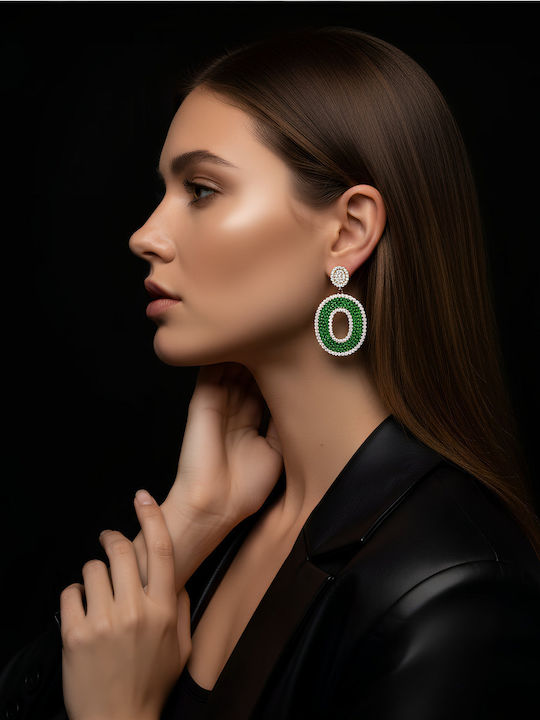 Chrysothemiss Women's Earrings Emerald Luxe Oval Green And White Zircon