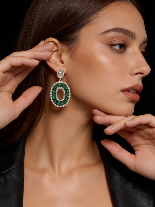 Chrysothemiss Women's Earrings Emerald Luxe Oval Green And White Zircon