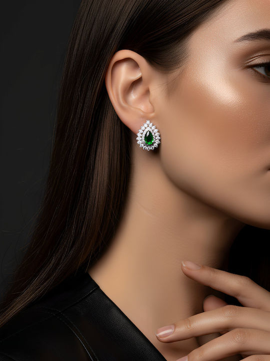 Chrysothemiss Women's Earrings Emerald Kiss Platinum Plated Green Crystal