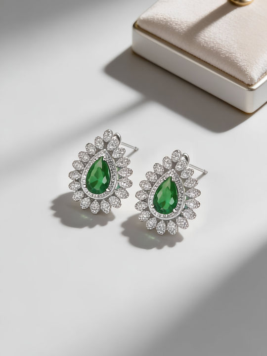 Chrysothemiss Women's Earrings Emerald Kiss Platinum Plated Green Crystal
