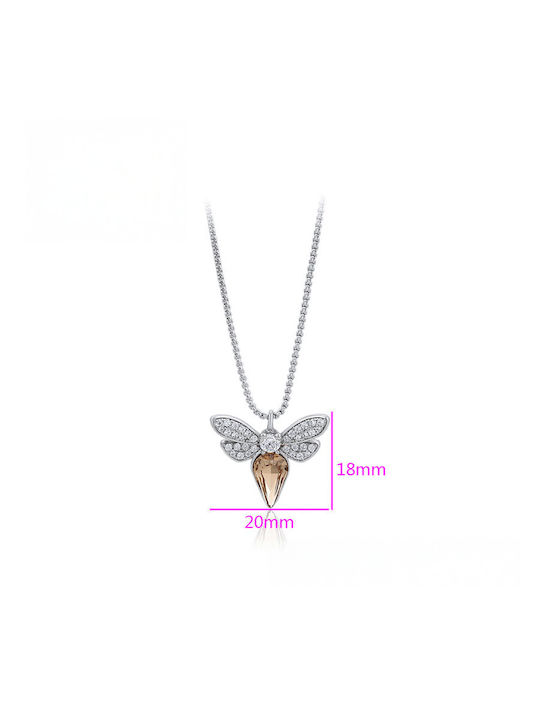Chrysothemiss Дамска Огърлица Blush Wings Посребрена Шампанско Кристал и Перушина Зиркон