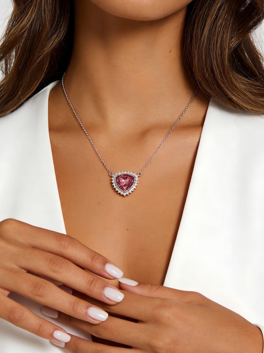 Chrysothemiss Damen Halskette Rosa Schild Rosa Stein & Zirkon Platin Beschichtung