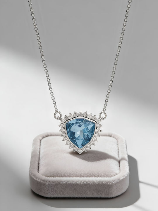 Chrysothemiss Women's Necklace Blue Shield Light Blue Stone & Zircon Platinum Plating