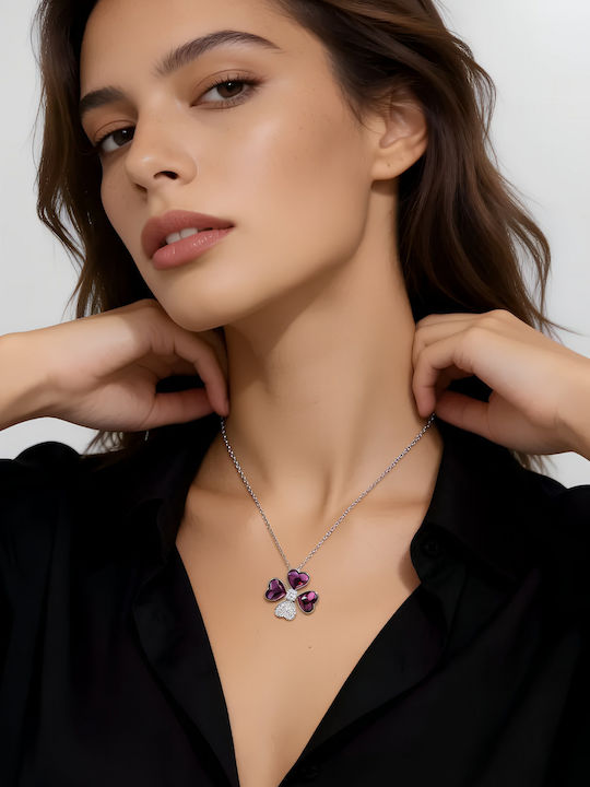 Chrysothemiss Damen Halskette Amour Blossom Vergoldet Lila Zirkon