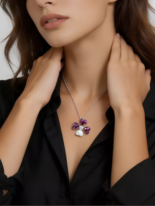Chrysothemiss Damen Halskette Amour Blossom Vergoldet Lila Zirkon