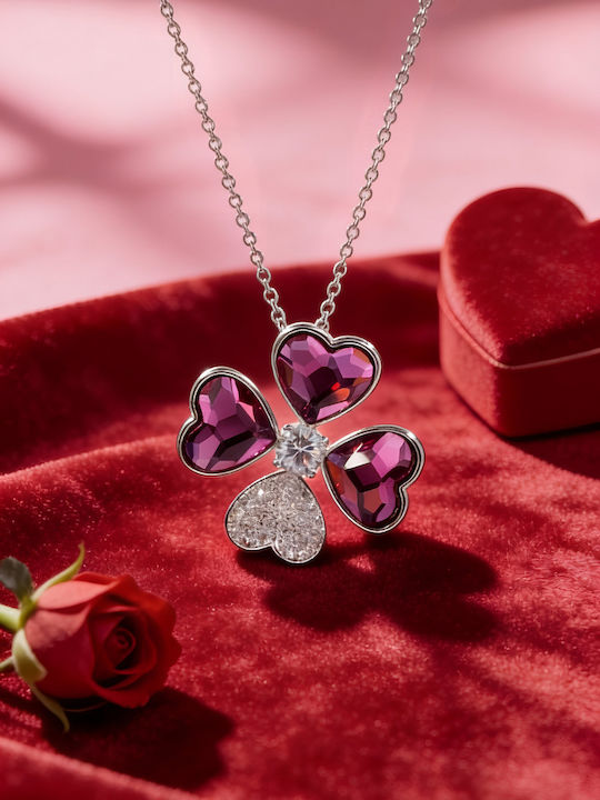 Chrysothemiss Damen Halskette Amour Blossom Vergoldet Lila Zirkon